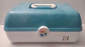 Caboodles Makeup Box Carry Case Mirror Tray Teal/White Collectible 5626